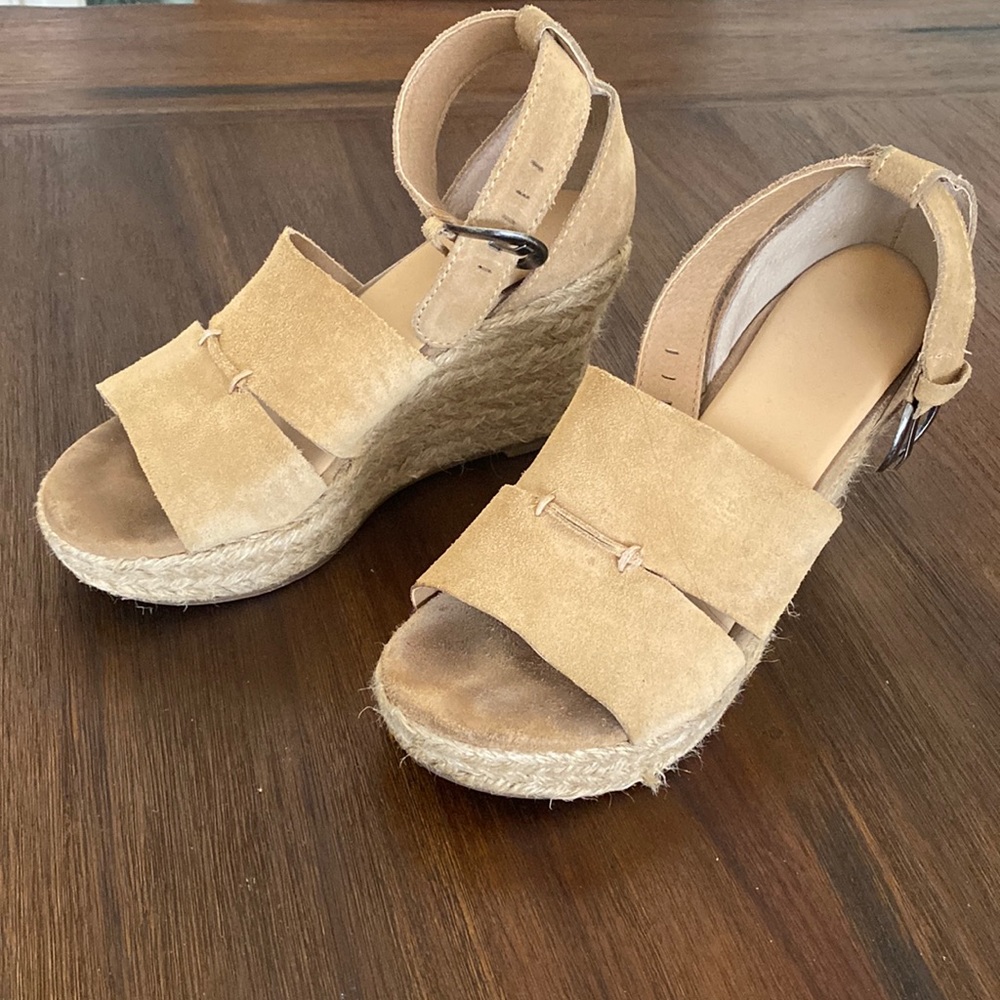 Natural Cha Cha Suede Wedge Sandal 7M